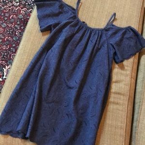 Navy eyelet cold-shoulder dress